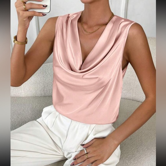 Luxe draped front sleeveless blouse - Picture 4 of 16